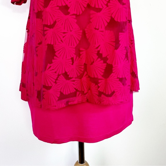 Phase Eight Bright Pink Layered Floral Short Sleeve Floaty Top UK Size 12 - Picture 3 of 10